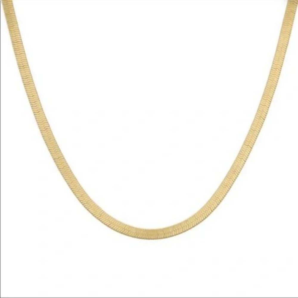 HERRINGBONE 18K GOLD CHAIN NECKLACE, NICE NECKLACE, CUTE NECKLACE - Picture 6 of 7
